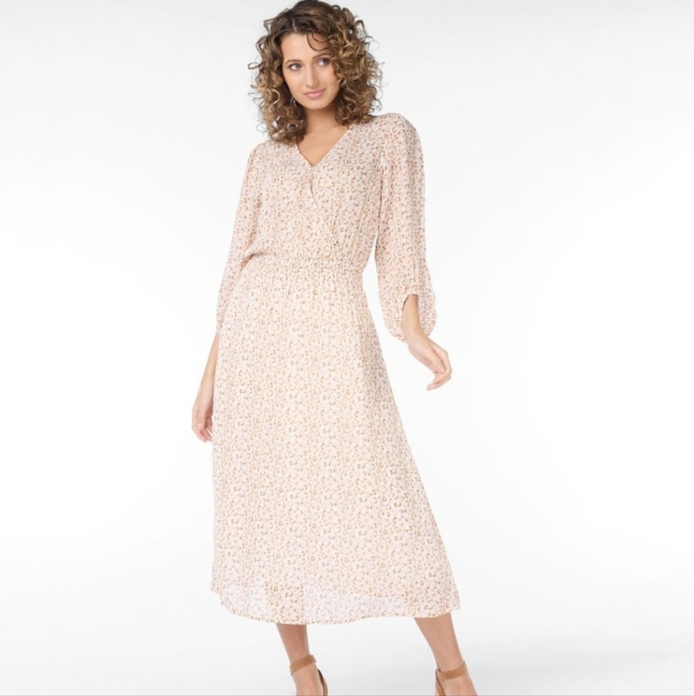ESQUALO Dress Overlap Pastel Cheetah Cream Womens Size 14 NWT